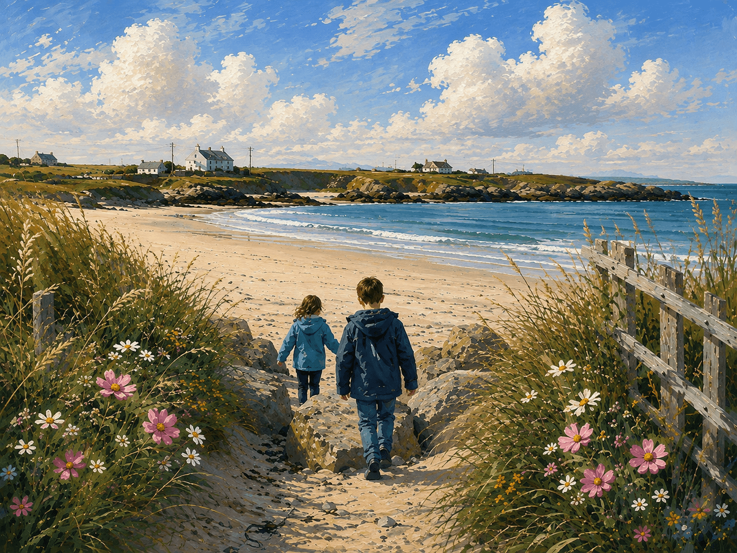 Rhoscolyn, Ynys Môn, a digital work by Elin Morrow, built from photographs and sketches made at Rhoscolyn
