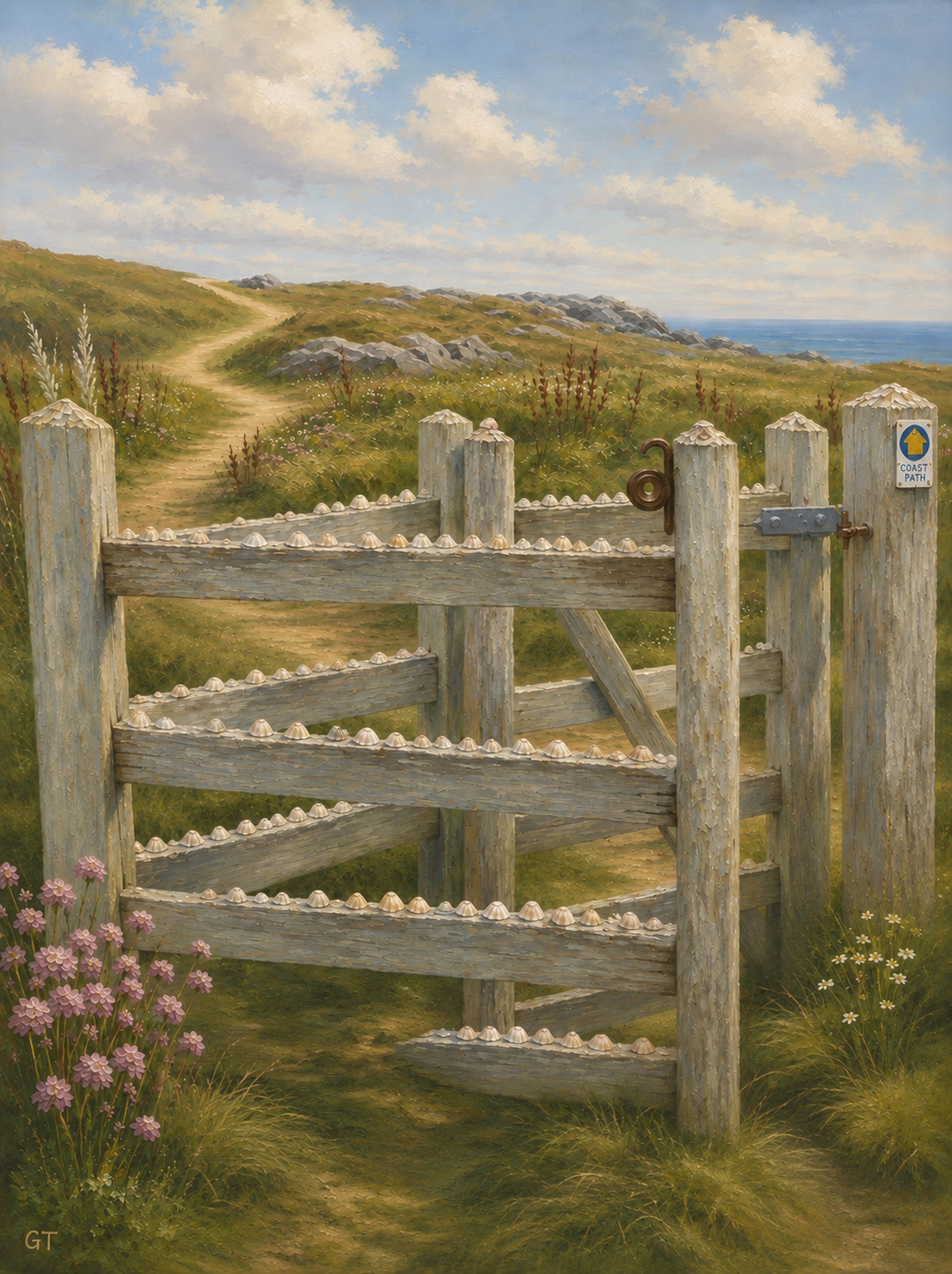 The Kissing Gate, a digital work by Elin Morrow, built from photographs and sketches made at Trearddur Bay