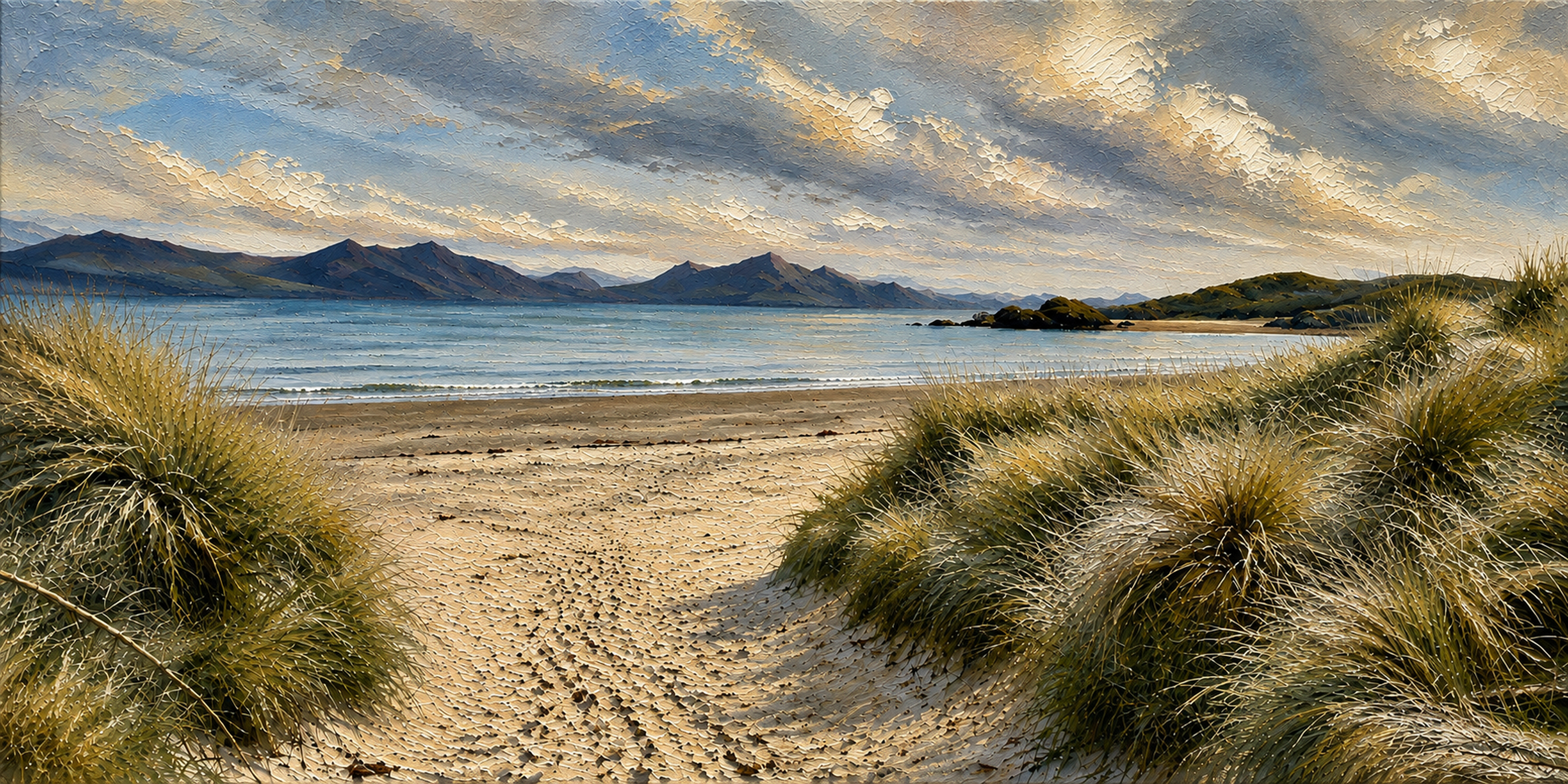 Beyond the Dunes, a digital work by Elin Morrow, built from photographs and sketches made at Newborough