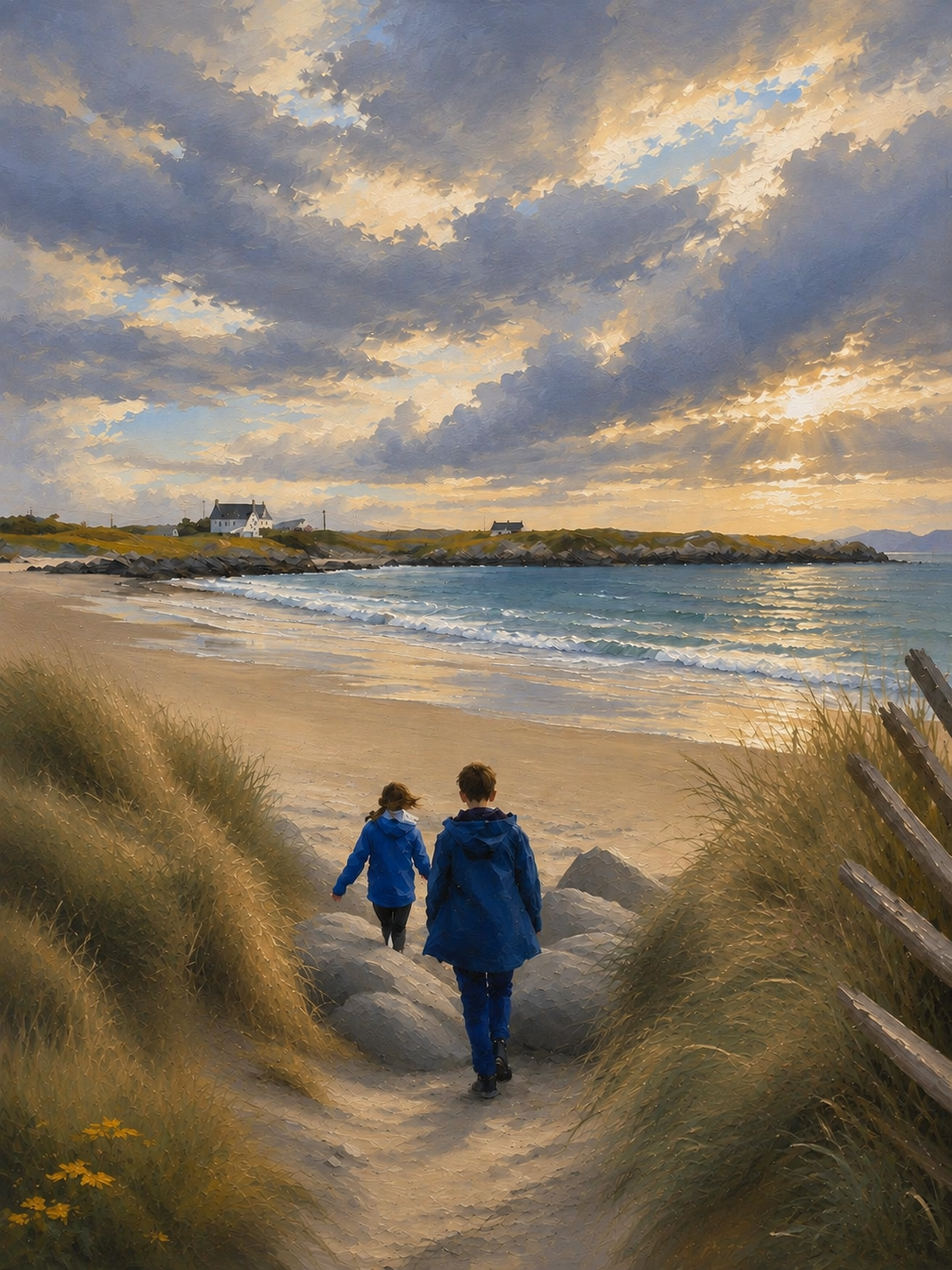 Noah & Belle, a digital work by Elin Morrow, built from photographs and sketches made at Rhoscolyn