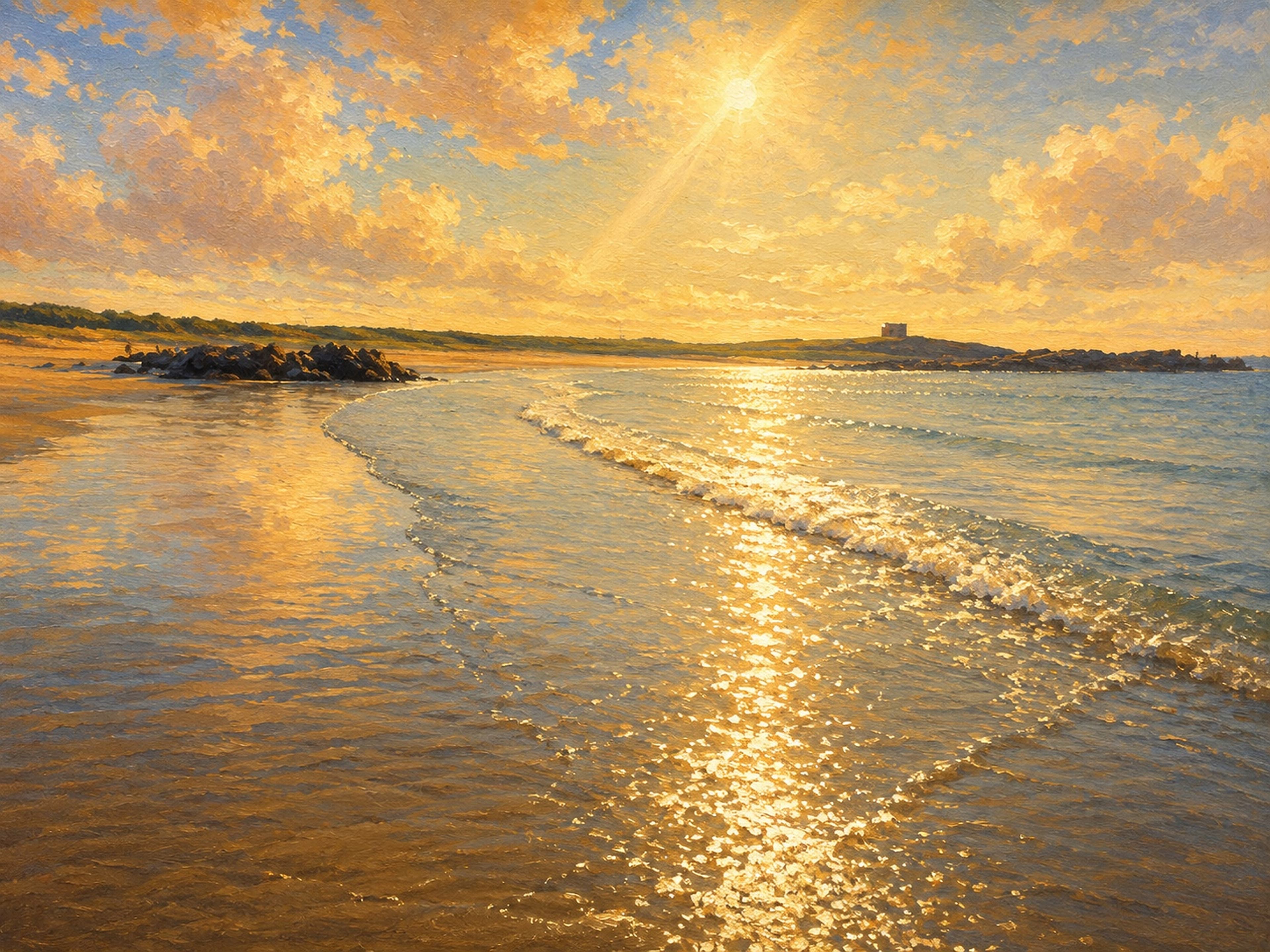 Silver on the Water, a digital work by Elin Morrow, built from photographs and sketches made at Rhoscolyn