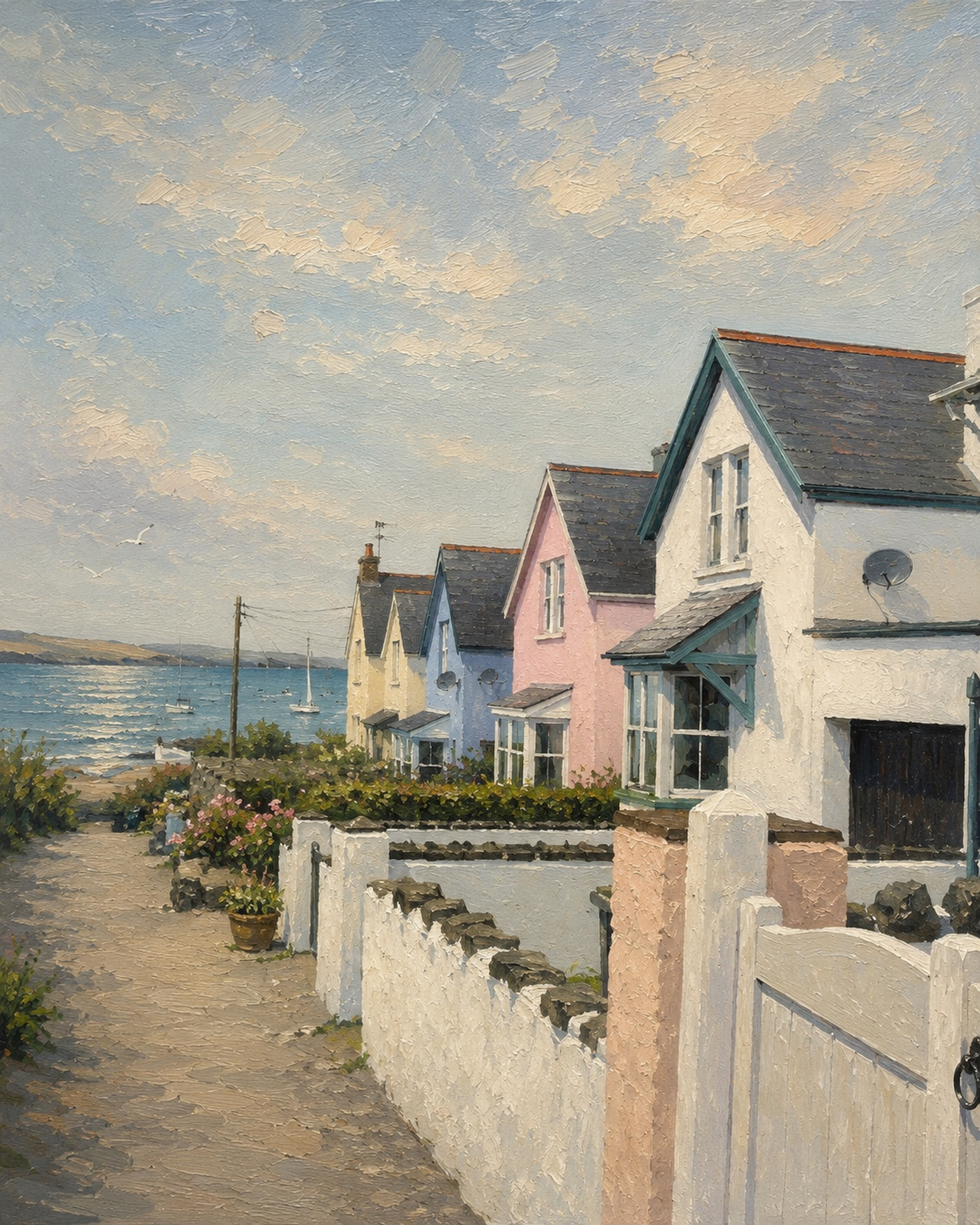 Home by the Sea, a digital work by Elin Morrow, built from photographs and sketches made at Rhosneiger
